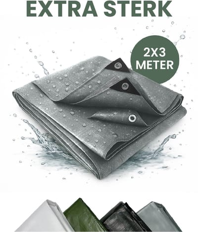 STACK® Extra Sterk Afdekzeil - 2x3m - Grijs - 150G/M2 - Waterdicht Bouwzeil & Zeildoek - Zeil Met Ringen - Beschermhoes & Afdekhoes voor Zwembad,Tuin Set,Motor,Scooter,Fietsen,Aanhangwagen,Scootmobiel,BBQ accesoires - Auto Hoes Bescherming