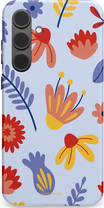 Casetastic hoesje geschikt voor Samsung Galaxy S24 Plus - Dubbellaagse bescherming - Bloemenwind - Fashion Case - Lichtblauw Terracotta Geel