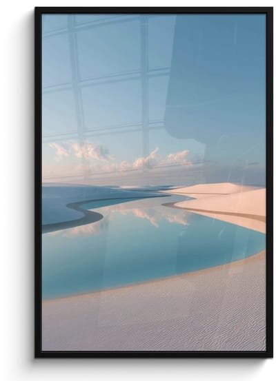Poster in lijst - Fotolijst 80x120 cm - Posters - Duinen - Waterplas - Oneindige rust - Posterlijst zwart - Decoratie - Wanddecoratie woonkamer - Muurdecoratie slaapkamer