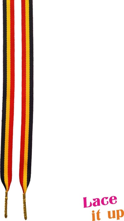 Lace it Up handgemaakte Schoenveters Plat Belgische Driekleur - 120cm - Zwart Geel Rood met Gouden Metalen Nestels