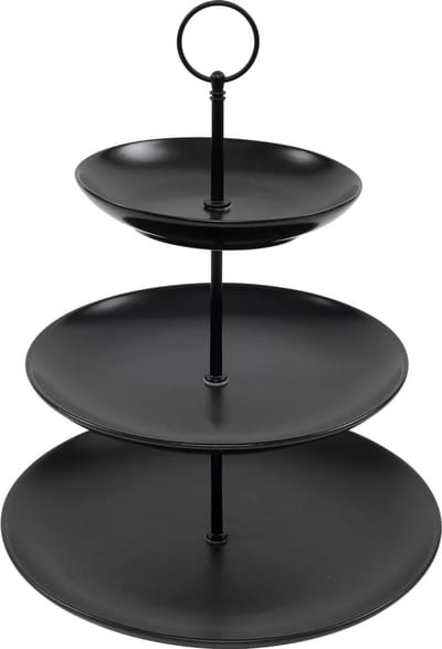 Cookinglife Etagère Zwart – Ø 16, 21 & 26 cm – 3-Laags – 32 cm Hoog – Compacte Zwarte Etagère met Modern Design – Perfect voor High Tea of Gebak – Stijlvolle Presentatie voor Elke Gelegenheid