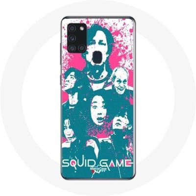 Coque - Samsung - Galaxy A21S - Souple - Blanc - Squid Game - Personnages et logo