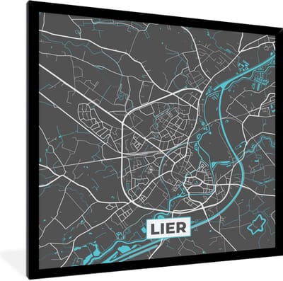 Fotolijst incl. Poster - België – Lier – Stadskaart – Kaart – Blauw – Plattegrond - 40x40 cm - Posterlijst