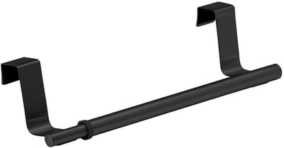 WENKO Uitschuifbare handdoekhouder voor keukendeur 22-35cm mat zwart staal - Ophangen zonder boren - Telescopisch - Handdoekrekje keuken zwart
