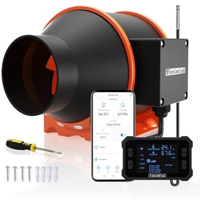 100 mm App-Gestuurde Kanaalventilator met Temperatuur- en Vochtigheidsregelaar - Ideaal voor Tenten, Kassen en Kweekruimtes