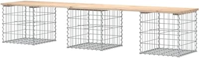 Tuinbank Gabion - Buitenbank Design - Zitruimte Creëren - Massief Houten Zitting - 203 cm - Naturel Hout