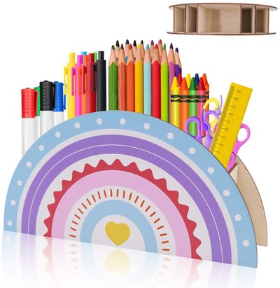 houten pennenetui, pennenkoker, multifunctionele tafelorganizer voor kinderen met 5 vakken, creatieve pennenbox voor kantoormateriaal, school, thuiskantoor en
