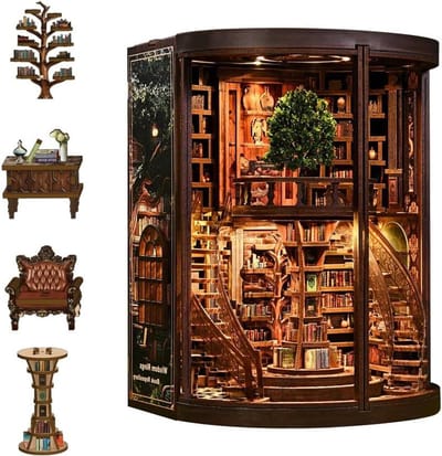 Miniatuur Poppenhuis Kit - Houten Boekenkast - Hobby en Decoratie - Gedetailleerd Ontwerp - 6.5 x 5.3 x 8.3 cm