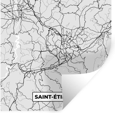 Muurstickers - Sticker Folie - Frankrijk - Saint-Étienne - Stadskaart - Plattegrond - Kaart - 100x100 cm - Plakfolie - Muurstickers Kinderkamer - Zelfklevend Behang XXL - Zelfklevend behangpapier - Stickerfolie