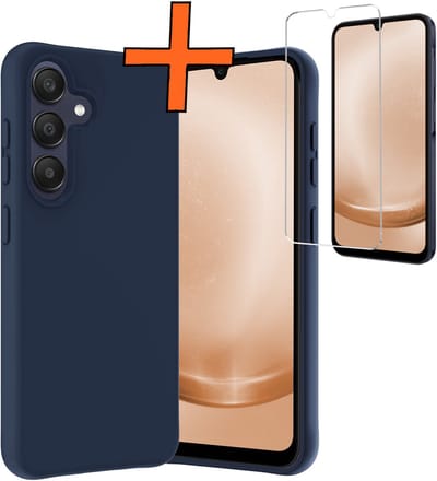Hoes - Met Screenprotector - Geschikt voor Samsung Galaxy A26 - Sterk & Shockproof - Back Cover - Siliconen Case - Telefoon Hoes - Donkerblauw