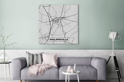 Canvas Schilderij Plattegrond – Philippeville – Zwart Wit – Stadskaart - Kaart - 90x90 cm - Wanddecoratie