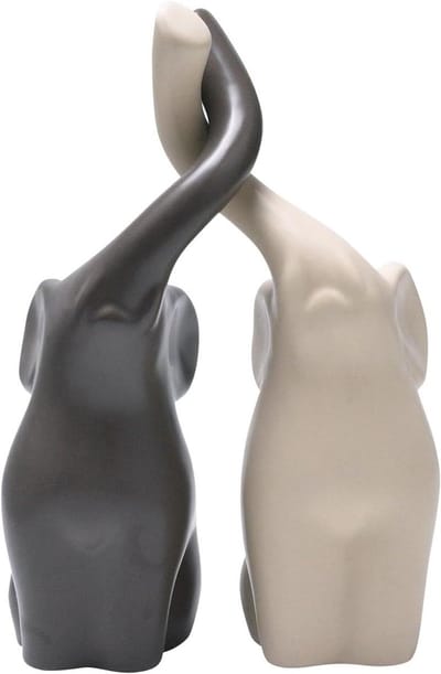 SnelShoppen - Olifanten Koppels Keramische Sculptuur Set van 2 - Moderne Beige Grijze Decoratieve Figuren 18 cm Hoog - Woonaccessoires Bruiloft Tafeld