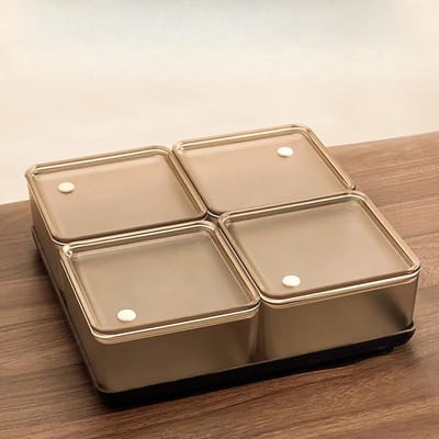 Retro Vierkante Snoepdoos Nieuwjaar Hoge Waarde Noten Snack Gedroogde Vruchten Doos Verzegelde Verdeling met Deksel Woonkamer Notenschaal . beige