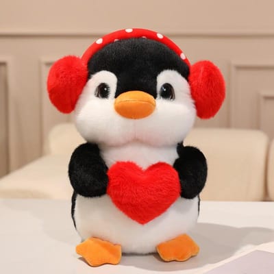 Lief Pinguïn Zacht Knuffeldier Pluche Speelgoed Valentijnsdag Rood Hart Hoofdtelefoon Knuffel Hart Schattige Pinguïn Poppen Cadeaus Ideaal Voor Meisje Bruiloft Decoratie 30cm