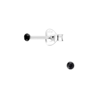 Joy|S - Zilveren mini rond oorbellen voor kinderen - 2 mm - kristal zwart