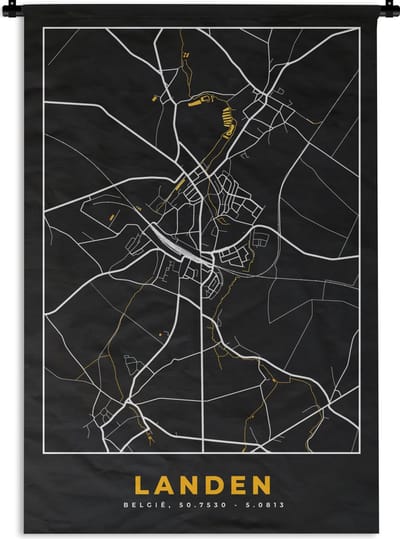 Wandkleed - Wanddoek - Landen - Plattegrond - Stadskaart - Goud - Kaart - 120x180 cm - Wandtapijt