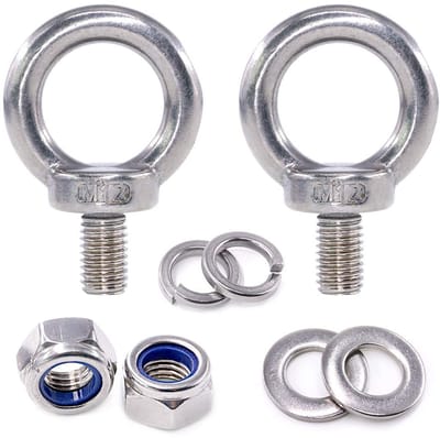 8 Stks 304 Rvs M12 Mannelijke Draad Lifting Ring Oogbout Kit, Inclusief 2 Stks M5 Oogbout met 2 Stks Lock Moeren, 2 Stks Lock Washers en 2 Stks Platte Wasmachines