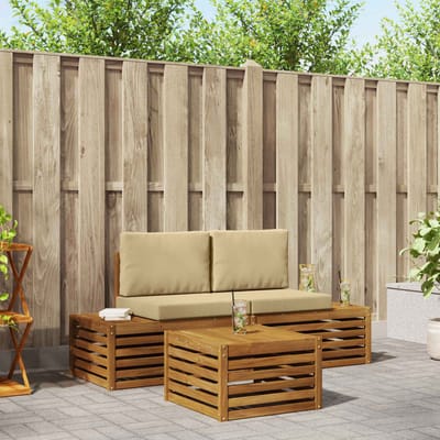 vidaXL - Buiten - bank - set - met - kussen - Natuurlijk - en - Beige - 59 - x - 59 - x - 37 - cm