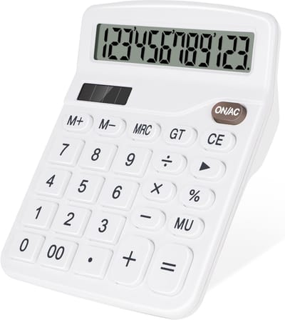 Mmgoqqt - 12-Bit LCD Display Bureaurekenmachine - Dubbele Voeding - Grote Toetsen - Wit - Voor Kantoor Huis