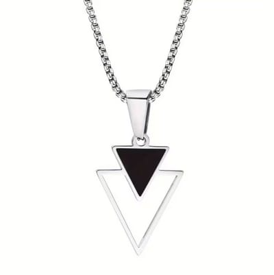 Zilverkleurige ketting met dubbele driehoek hanger – ketting voor heren en dames – modern geometrisch ontwerp – schakelketting met fantasiehanger