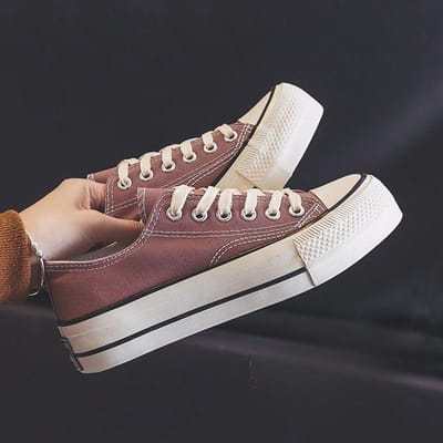 Dames Canvas Schoenen met Dikke Zool Ins Leuke Japanse Stijl Stijl Sneakers met Grote Teen Herfst Nieuw Alles-Passende Laag Uitgesneden Witte Schoenen voor Studenten 40 brown