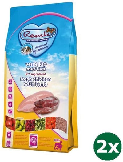 2x6,5 kg Renske super premium puppy kip / lam hondenvoer