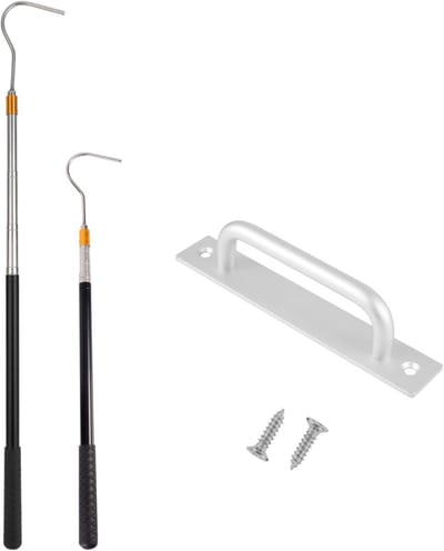 Verlengsysteem voor Zolderladder met Telescopische Stang tot 164 cm, Aluminium Handvat en Stalen Haak voor Zoldertoegang en Trapaccessoires