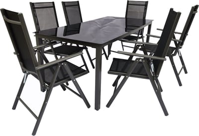 Set tuinmeubelen aluminium glas tuinset zitgroep eetgroep tafel stoelen 190 SW