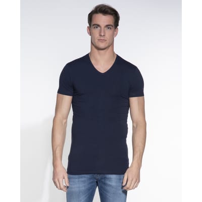 Slater 6610 - Stretch 2-pack T-shirt V-hals korte mouw navy S 95% organisch katoen 5% elastan