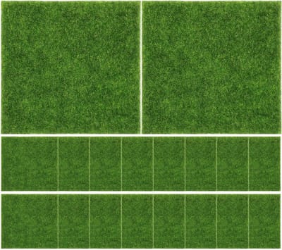 Kunstgrasmatjes - Miniatuur gras - Hobby knutselen - Realistisch effect - 18 stuks 15x15cm - Groen