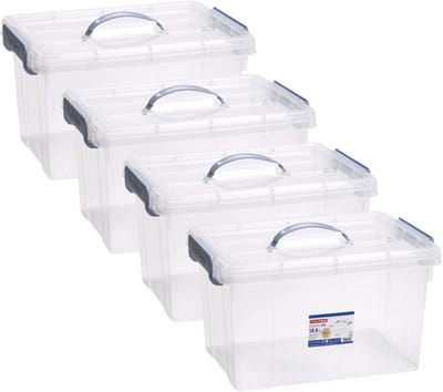 Plasticforte Opslagbox AZUL serie - 4x - met deksel - transparant - 18.5 liter - 42 x 30 x 24 cm - kunststof - opbergdoos - opbergen