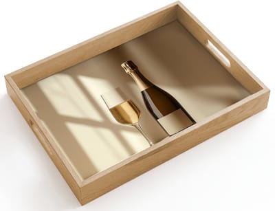 Dienblad hout 40x30 cm - Schootdienblad - Champagne - Beige - Schaduw - Bubbels - Borrelplank rechthoek - Plateau dienbladen