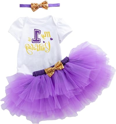 Baby Meisje Eerste Verjaardag Kledingset met Romper, Tutu Rok en Strik Haarband voor Cake Smash en Fotoshoot