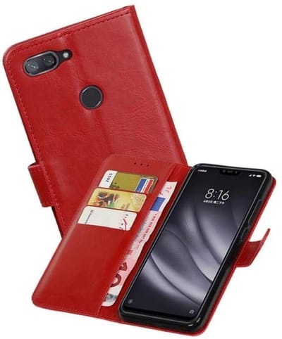 Zakelijke Book Case Telefoonhoesje - Portemonnee Hoesje - Pasjeshouder Wallet Case - Geschikt voor XiaoMi Mi 8 Lite - Rood