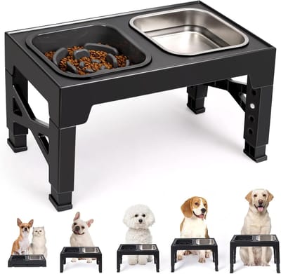 Verhoogde voerbakken - Honden eetstation - Comfortabel eten - Vijf hoogtes - 1 Liter kom - Zwart