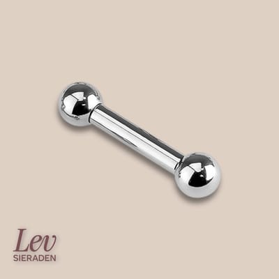 Zilveren kleurig Chirurgisch Stalen Barbell 2 x 36 mm Staafje, 2 mm Draaddikte met 5mm Balletjes