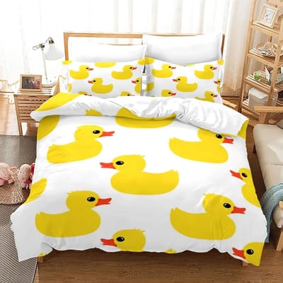 Ensemble de Literie Canard Jaune Impression 3D Garçons Filles Taille Twin Queen King Housse de Couette Taie d'Oreiller Lit Garçons Adulte Textile de Maison 70x133cm 2pcs