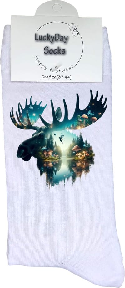 Eland - Opkikker - Grappige sokken - Valentijns cadeau - Verjaardag cadeau - Sinterklaas cadeau - Leuke sokken - Vrolijke sokken - Kerstfeest - Landschap - Kerst Sokken - Vaderdag - Moederdag - Kerstcadeau - Socks die Happy maken - Maat 37-44