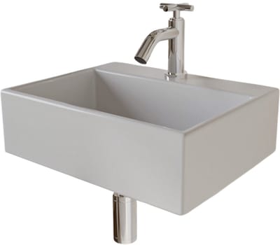 AquaVik Fonteinset Kvadrat Keramisch Wit Kraan Midden Zilver Kraan 38,4x30x12cm
