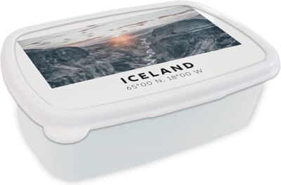 Broodtrommel Wit - Lunchbox - Brooddoos - IJsland - Rivier - Bergen - 18x12x6 cm - Volwassenen