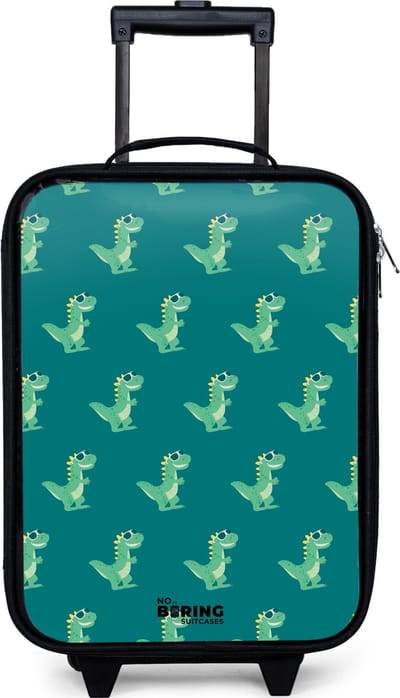 NoBoringSuitcases.com® - Kinderkoffer jongen - Kindertrolley meisje - Tyranosaurus specs - Koffer kind lichtgewicht - Reiskoffer trolley voor kinderen - Koffertje met lichtgevende wieltjes - Rolkoffer zwart