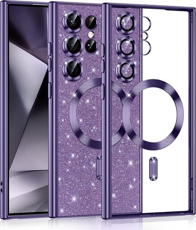 Hoesje geschikt voor Samsung Galaxy S24 Ultra - Techsuit Luxury Glitter Back Cover - Geschikt voor MagSafe - Lichtpaars