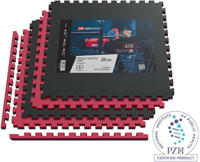 Hop-Sport – Puzzelmat – 4 Dikke 60x60 cm Platen – Waterafstotend – Antislip – Zwart/Rood