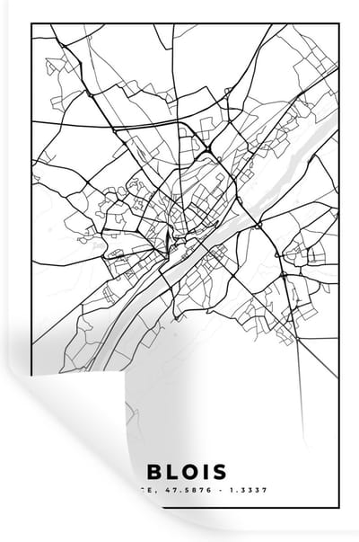 Muurstickers - Sticker Folie - Kaart - Stadskaart - Frankrijk - Blois - Plattegrond - Zwart wit - 20x30 cm - Plakfolie - Muurstickers Kinderkamer - Zelfklevend Behang - Zelfklevend behangpapier - Stickerfolie