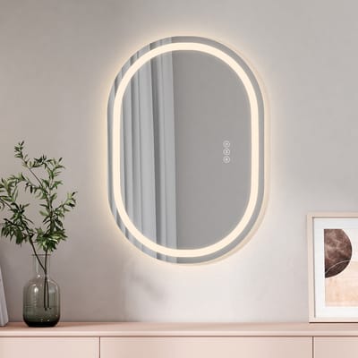 EMKE Spiegel met Verlichting - Ovaal - Touch & Dimbaar - 3 Lichtkleuren - Anti Condens Douchespiegel - 70x50cm