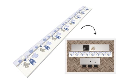 Keukenloper - Keukenmat - Baby kleren - Waslijn - Teddybeer - Patroon - 400x50 cm - Keuken vloerkleed
