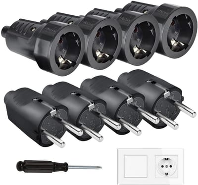 8-Delige Schuko Stekker Koppeling Set voor 8-10 mm Kabel