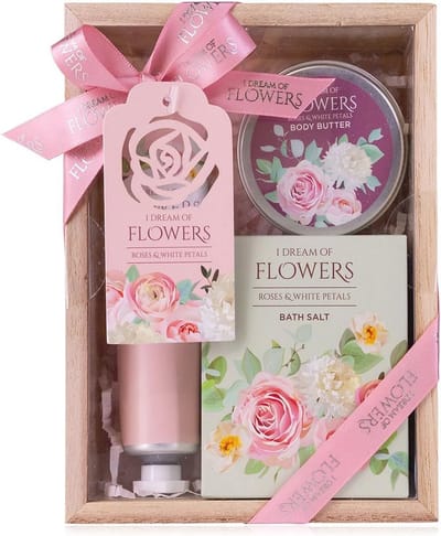 Badset voor dames - 3-delige verzorgingsset met handcrème, body butter en badzout in geschenkdoos