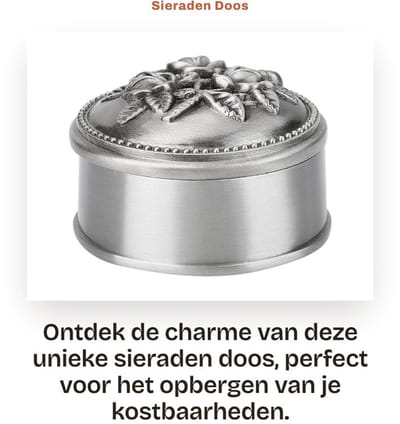 Dailygoods- Sieradenbox Uniek Ontwerp - Vintage Bloem Motief - Zinklegering - Zacht Binnenvoertje - Geschikt voor Huwelijksringen - Elegant Metalen Glans - Ringdoos