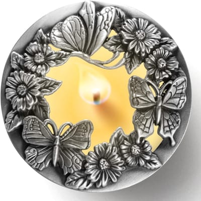 Scented Candle Topper Illuma Member - Decoratieve Kaarsdeksel met Lampshade voor Evenredig Brandende Geurkaarsen, Perfect als Cadeau voor Vrouwen en Feestelijke Decoratie (Vlinder Zilver)